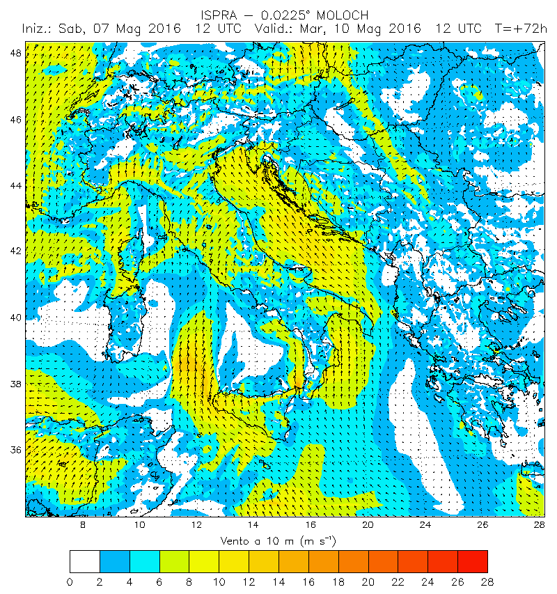 previsione vento per il giorno 10 Maggio 2016