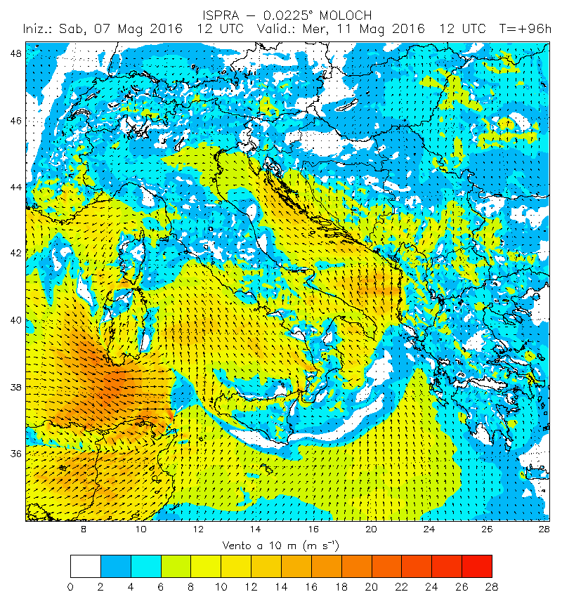 previsione vento 11 Maggio 2016 ore 12.00