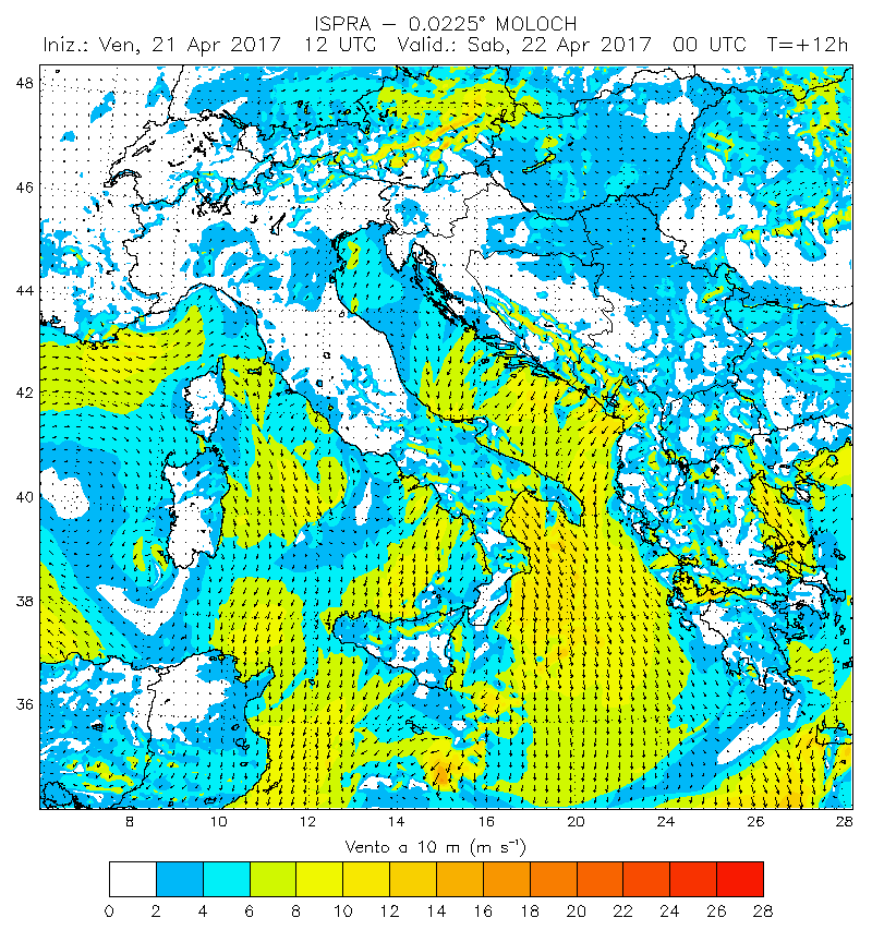 vento previsione per sabato 22 arpile 2017 - Praticare windsurf