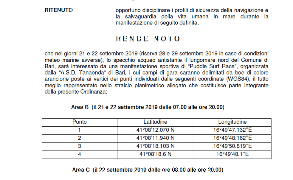 Manifestazione Paddle Surf Bari #Ordinanza 